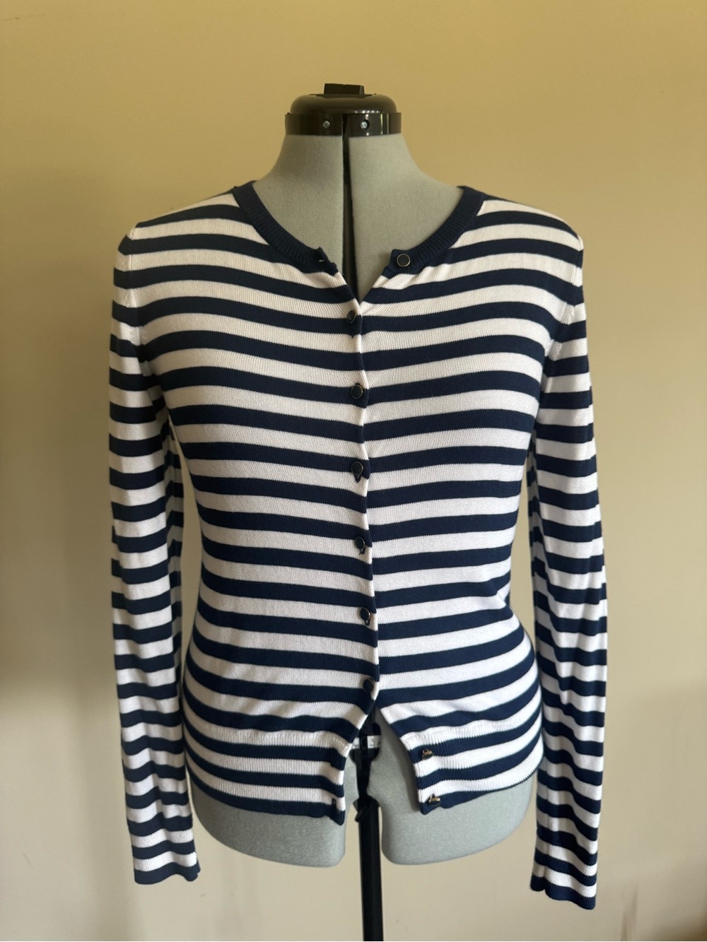 Banana Republic Striped Navy and White Button-Front Women's Cardigan - size M